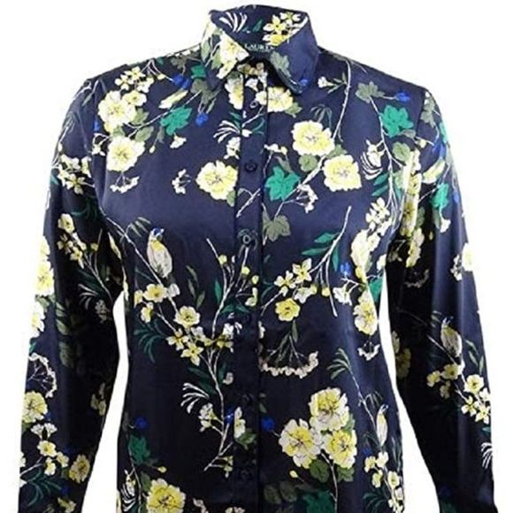 Lauren Ralph Fanella Floral Collar Button-Down Top - Picture 2 of 6